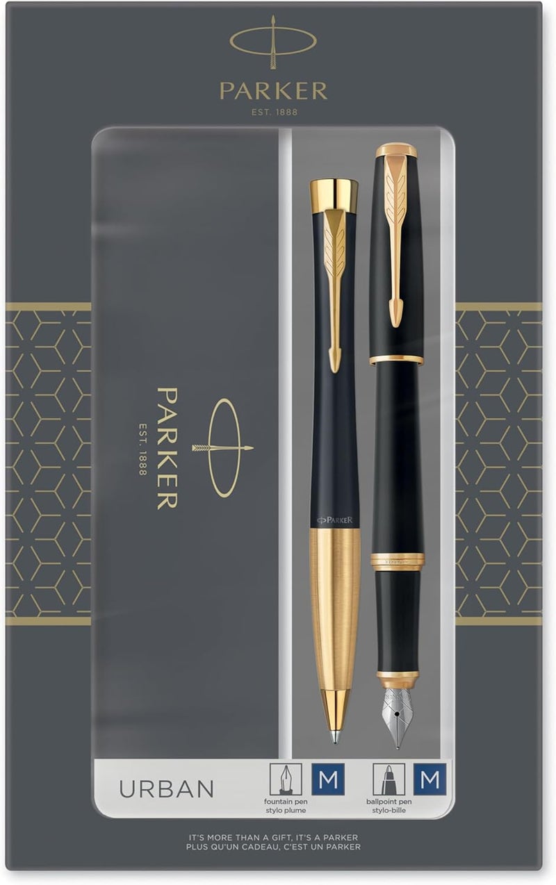 Parker Urban Duo Gift Set with Ballpoint Pen & Fountain Pen - Muted Black with Gold Trim - Image 1